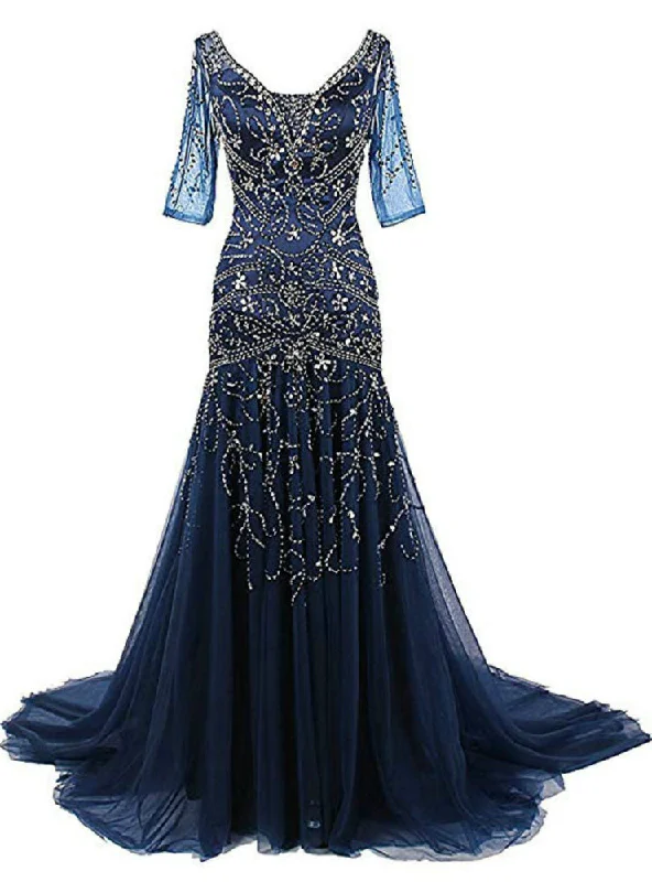Wrap DressElegant V-neck Beadings 1/2 Sleeves Mother Of The Bride Dresses