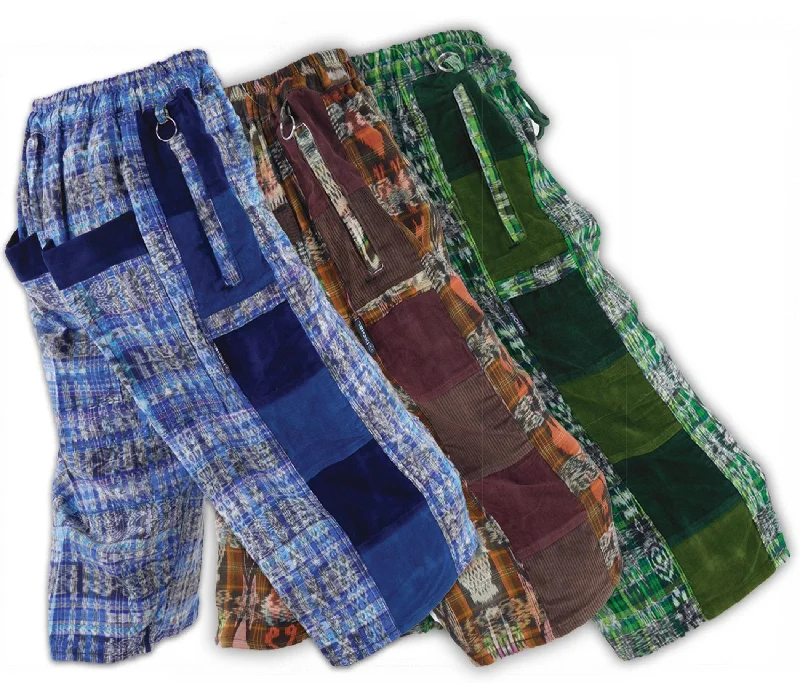Creative Pattern Men's Fashion ShortsHand Woven Shorts with Corduroy Patches