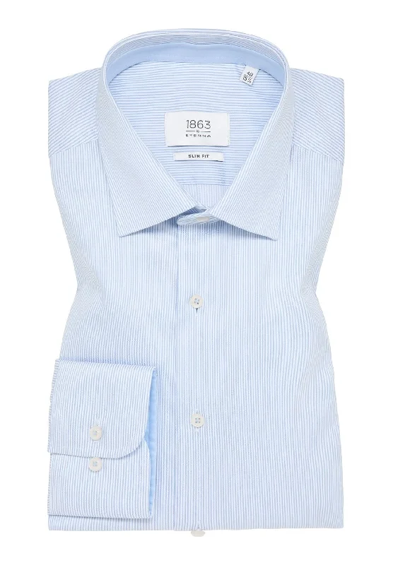 Men's Layering Shirts for Seasonal Transitions'Luxury Twill' In Sky Blue Micro Striped - Slim Fit - Two Ply Cotton Twill Dress Shirt with Kent Collar by Eterna 1863 Men's Layering Shirts for Seasonal Transitions'Luxury Twill' In Sky Blue Micro Striped - Slim Fit - Two Ply Cotton Twill Dress Shirt with Kent Collar by Eterna 1863