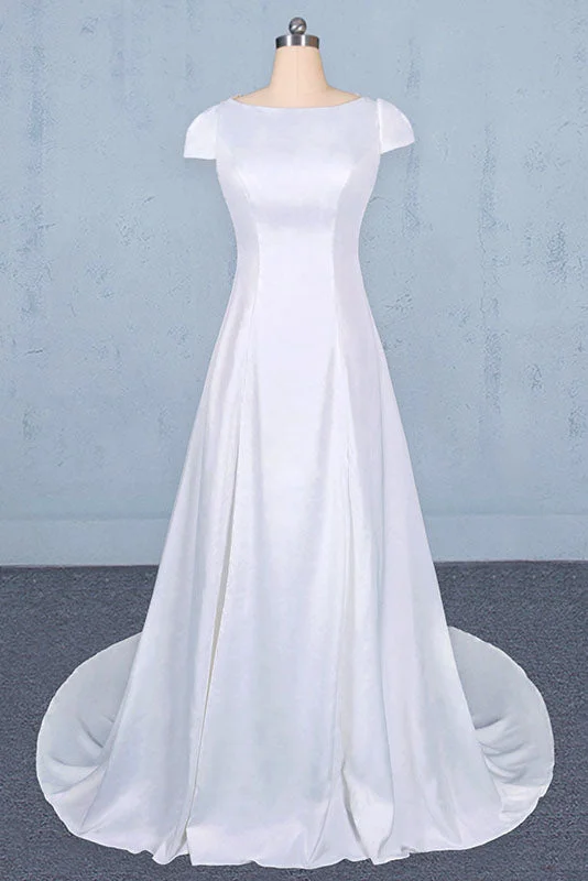 women's high-end dressesA Line Cap Sleeves Wedding Dress with Lace Long Bridal Dress with Lace N2351