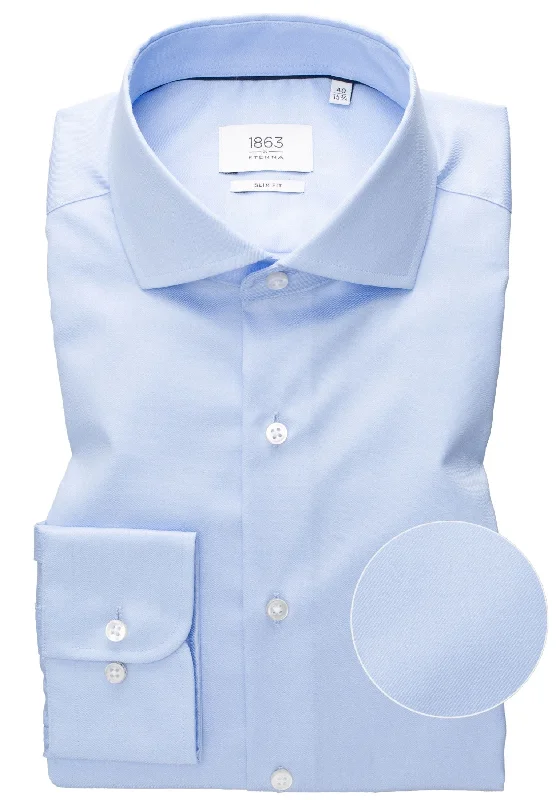 Men's Tailored Shirts for a Sharp Appearance'Luxury Shirt' In Sky Blue - Slim Fit - Two Ply Cotton Twill Dress Shirt with Cutaway Collar by Eterna 1863 Men's Tailored Shirts for a Sharp Appearance'Luxury Shirt' In Sky Blue - Slim Fit - Two Ply Cotton Twill Dress Shirt with Cutaway Collar by Eterna 1863