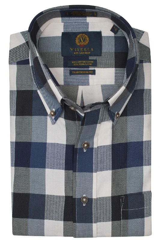 Men's Button-Down Collar Shirts for Staying PolishedNavy Herringbone Plaid Cotton and Wool Blend Button-Down Shirt by Viyella Men's Button-Down Collar Shirts for Staying PolishedNavy Herringbone Plaid Cotton and Wool Blend Button-Down Shirt by Viyella