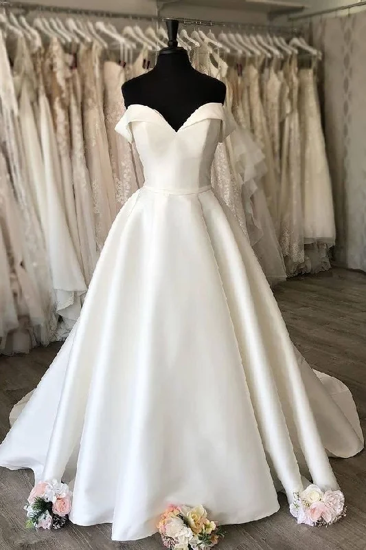 Velvet DressFormal Elegant Off The Shoulder Long Satin Wedding Dresses Y0154
