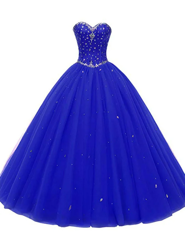 women's statement dressesBlue Ball Gown Sweetheart Neck 16 Birthday Dress With Crystal