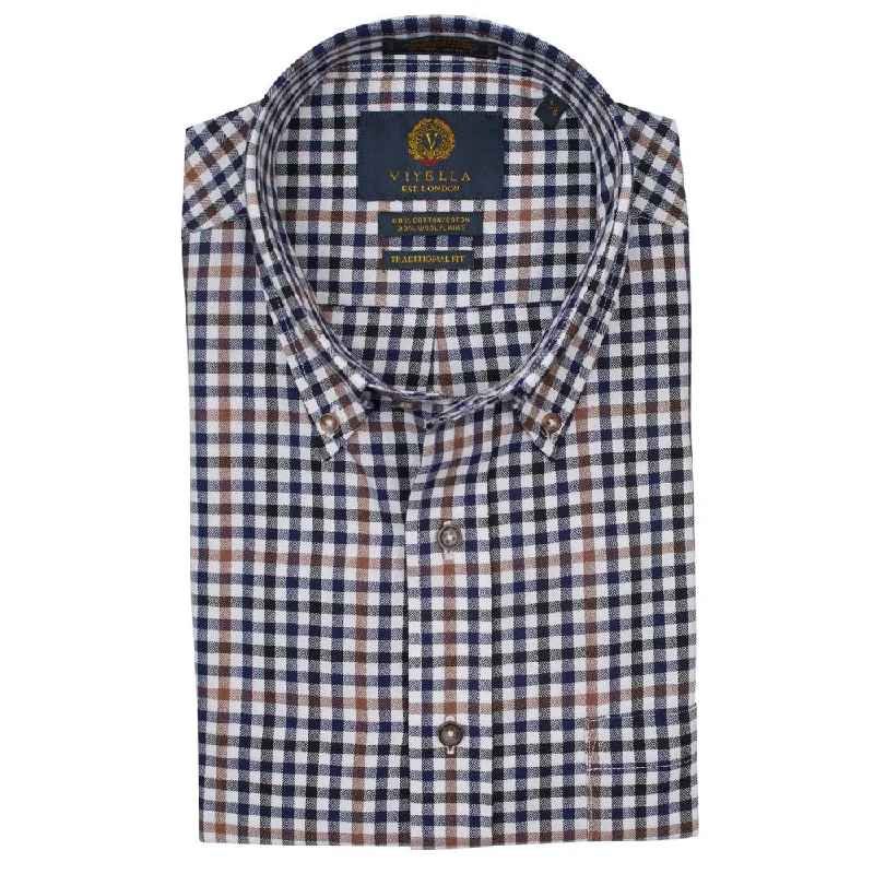Men's Solid-Color Block Shirts for a Bold StatementBlue, Black, and Tan Herringbone Plaid Cotton and Wool Blend Button-Down Shirt by Viyella Men's Solid-Color Block Shirts for a Bold StatementBlue, Black, and Tan Herringbone Plaid Cotton and Wool Blend Button-Down Shirt by Viyella