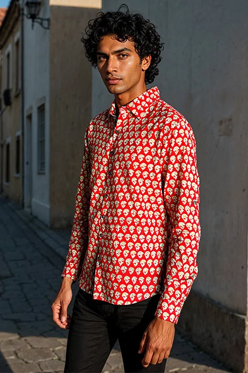Men's Tennis Shirts for Court ComfortOkhai "Vanguard" Handblock Printed Pure Cotton Full-Sleeved Shirt