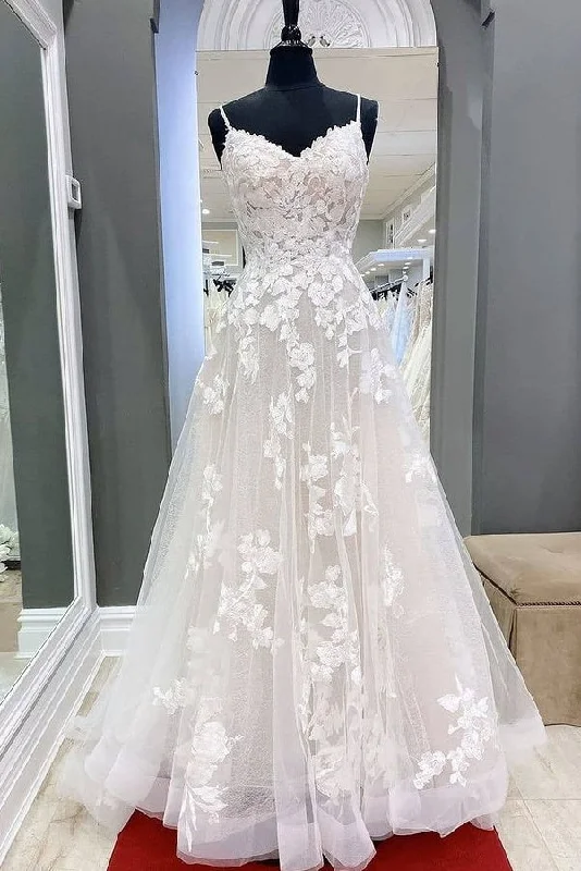 Laced-Up DressPretty Spaghetti Straps Floor Length Long Wedding Dresses Bridal Dresses Y0155