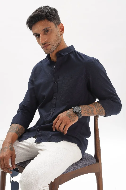 Men's Patterned Dress Casual Shirts for Smart-Casual EventsNavy Blue Regular Fit Plain Full Sleeve Shirt Men's Patterned Dress Casual Shirts for Smart-Casual EventsNavy Blue Regular Fit Plain Full Sleeve Shirt