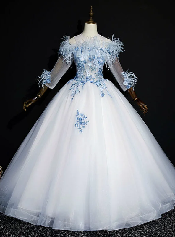 Ruffle DressGet Your Discounts Light Ball Gown Tulle Appliques 3/4 Sleeve Quinceanera Dress