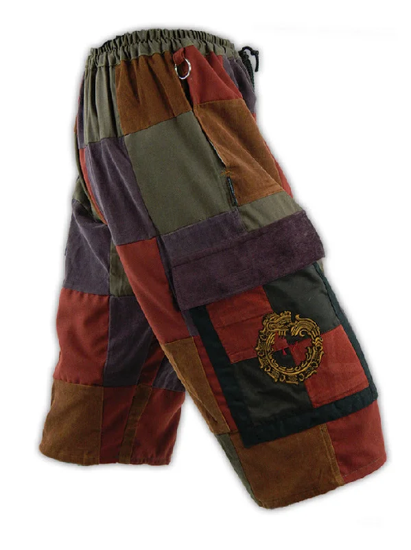 Men's Classic Denim Jean Shorts for Everyday WearClassic Cargo Patchwork Shorts with Mayan Serpent embroidery