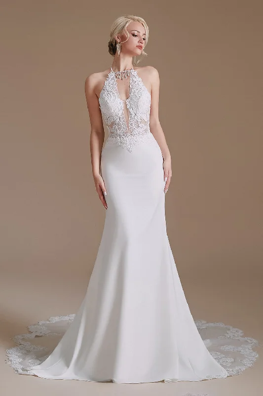 women's lightweight dressesElegant Long Mermaid Lace Appliques Backless Wedding Dress