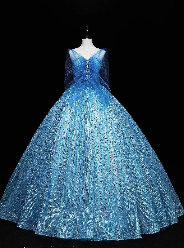 Cold-Shoulder DressBlue Sequins Beading Straps Quinceanera Dress