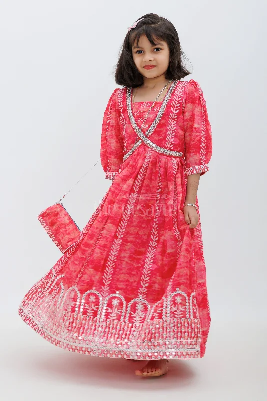 Metallic DressPink Organza Silk Gown with Alia Cut and Mirror Lace