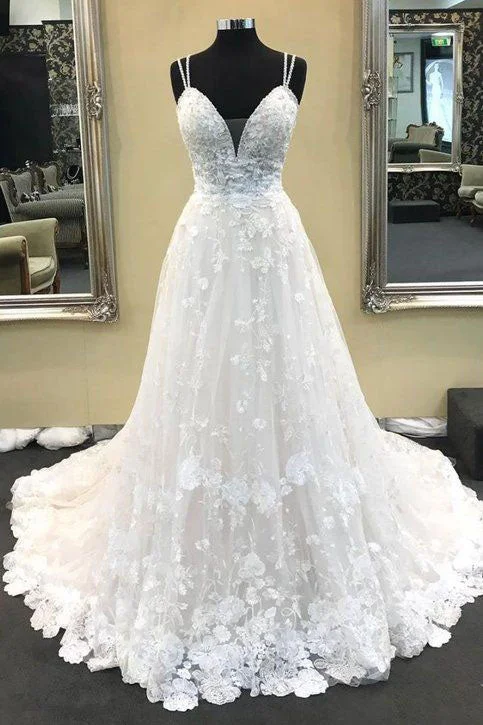 women's bodycon dressesA Line V-Neck Sleeveless Wedding Dresses Long Lace Bridal Dresses N2432