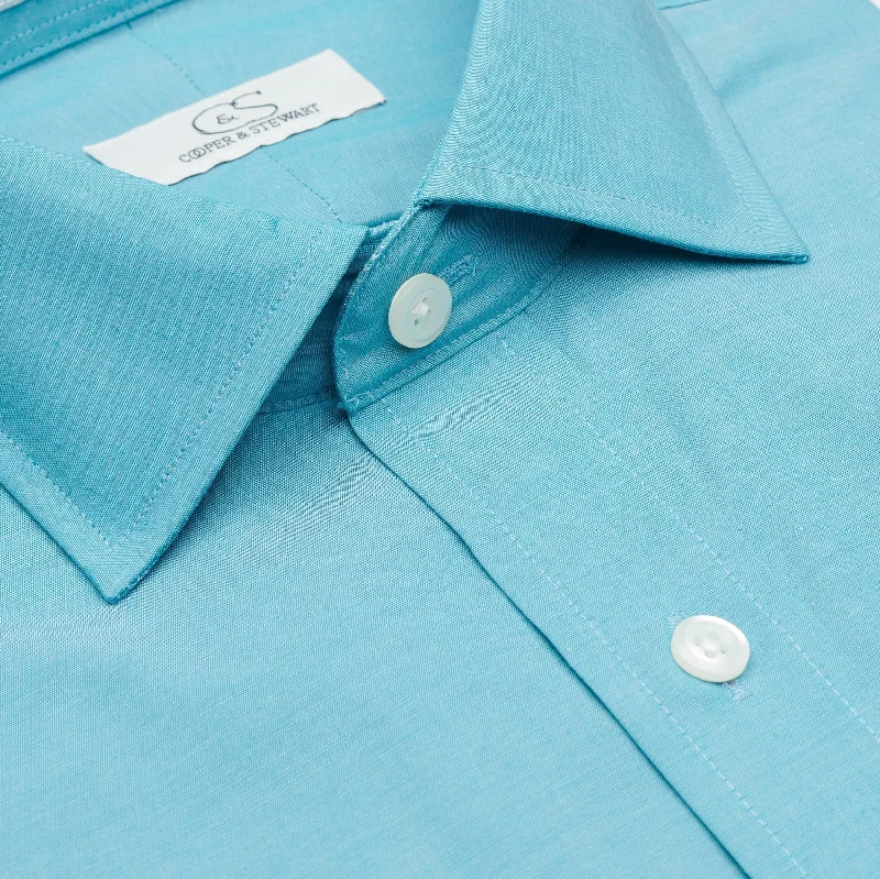Men's Custom Dress Shirts for a Personalized FitTeal Wrinkle-Free Stretch Cotton Dress Shirt with Spread Collar by Cooper & Stewart Men's Custom Dress Shirts for a Personalized FitTeal Wrinkle-Free Stretch Cotton Dress Shirt with Spread Collar by Cooper & Stewart