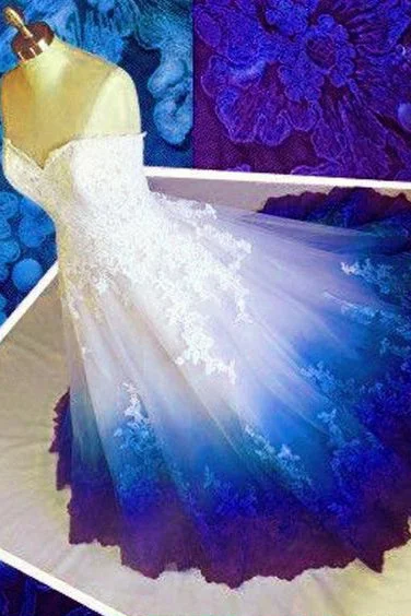 women's bodycon dressesRoyal Blue Ombre Sweetheart Ball Gown Lace Appliqued Wedding Dresses