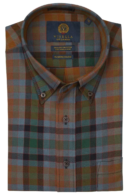 Men's Short-Sleeve Shirts for Warm WeatherRust, Slate, and Green Multi Plaid Cotton and Wool Blend Button-Down Shirt by Viyella Men's Short-Sleeve Shirts for Warm WeatherRust, Slate, and Green Multi Plaid Cotton and Wool Blend Button-Down Shirt by Viyella
