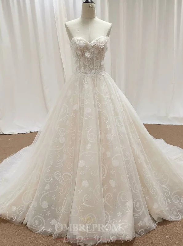 women's cotton dressesA-Line Sweetheart Appliques Elegant Wedding Dress OW467