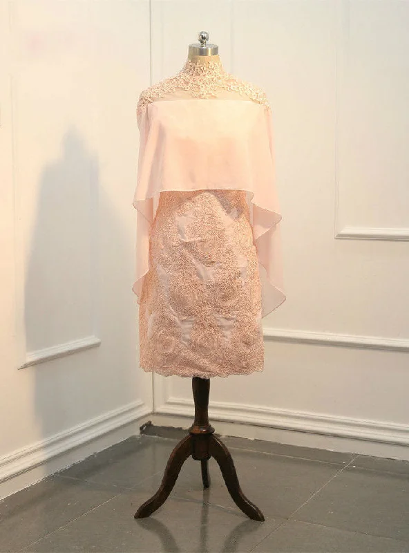 Scoop-Neck DressGlamorous Pink Mother Of The Bride Dresses Sheath Chiffon Lace