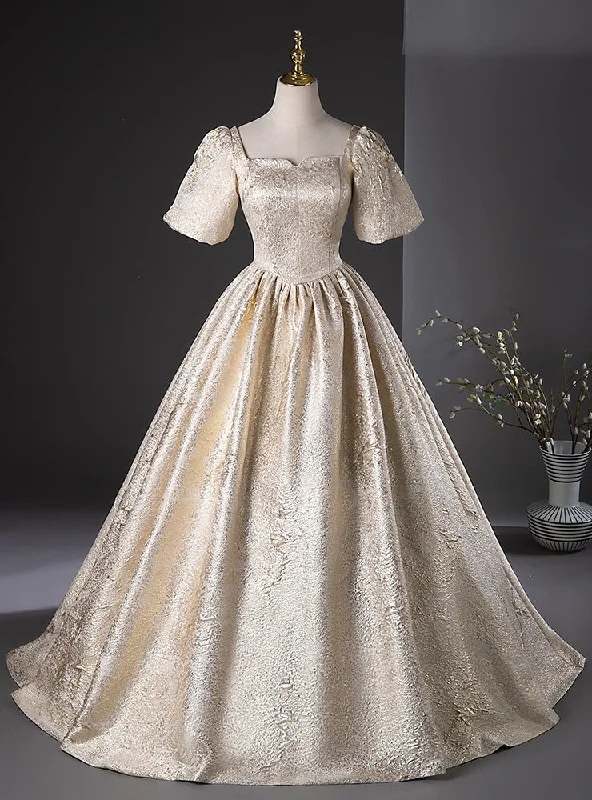 Custom DressGold Short Sleeve Square Neck Quinceanera Dress