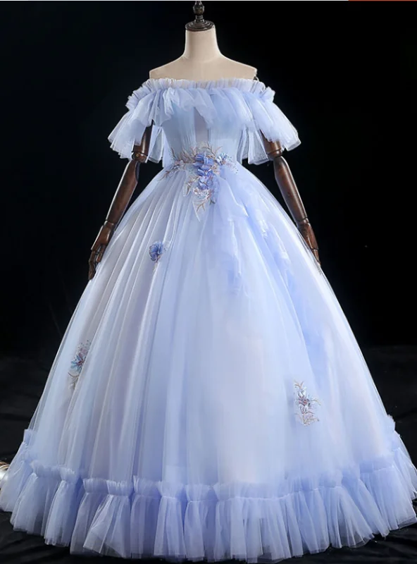 women's fair-trade dressesCome In All Styles And Colors Light Blue Ball Gown Tulle Strapless Appliques Quinceanera Dress