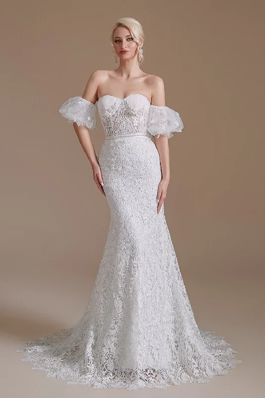 women's machine-washable dressesNew Arrival Sweetheart Lace Long Chapel Train Wedding Dresses