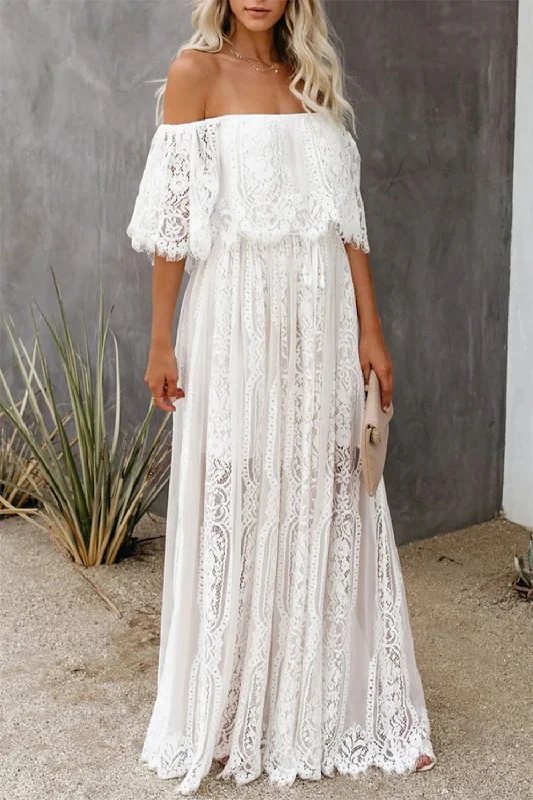 Trumpet DressElegant Off The Shoulder Ivory Lace Beach Wedding Dresses Y0306