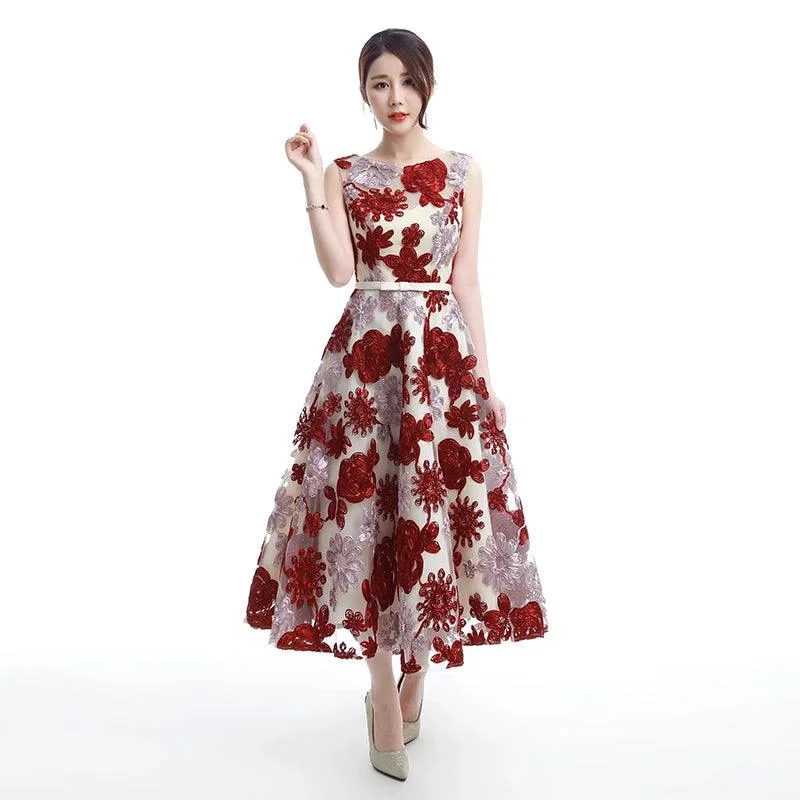 women's machine-washable dressesApplique See Through A-Line Long Formal Dress