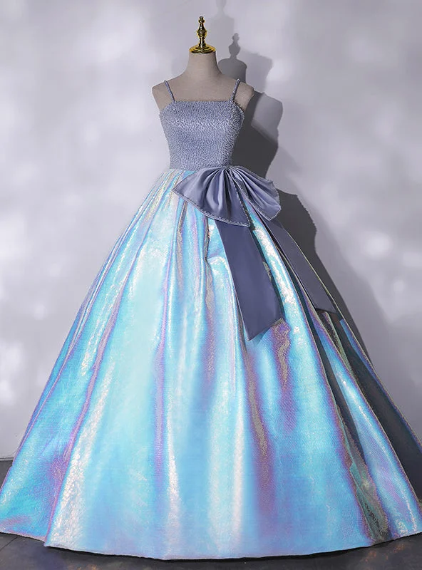 High-Low DressBlue Satin Straps Beading Quinceanera Dress