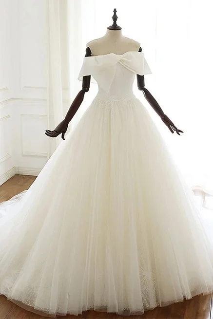 Skater DressOff The Shoulder Lace Up Ivory Tulle Wedding Dress Elegant Bridal Gowns Y0062