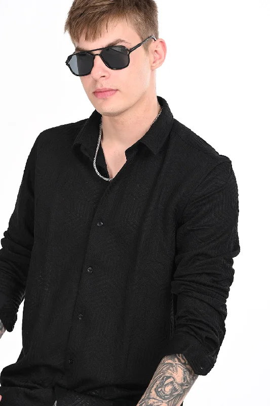 Men's Regular-Fit Shirts for a Classic FitBlack Textured Regular Fit Shirt