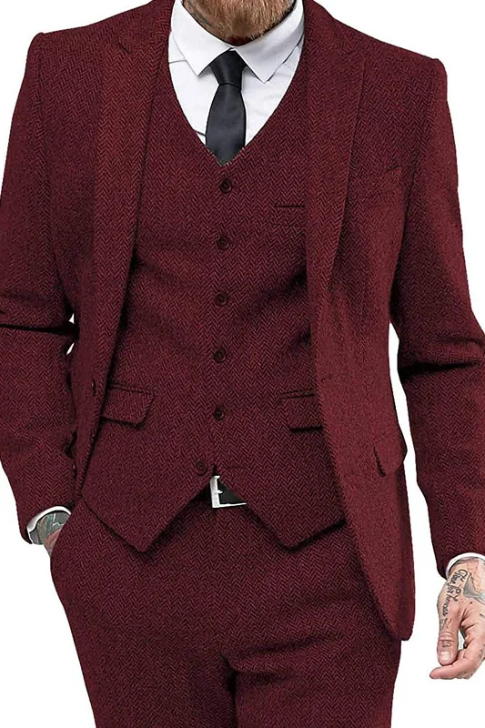 women's club dressesSolid Color Men's 3 Pieces Herringbone Print Slim Business Wedding Suits