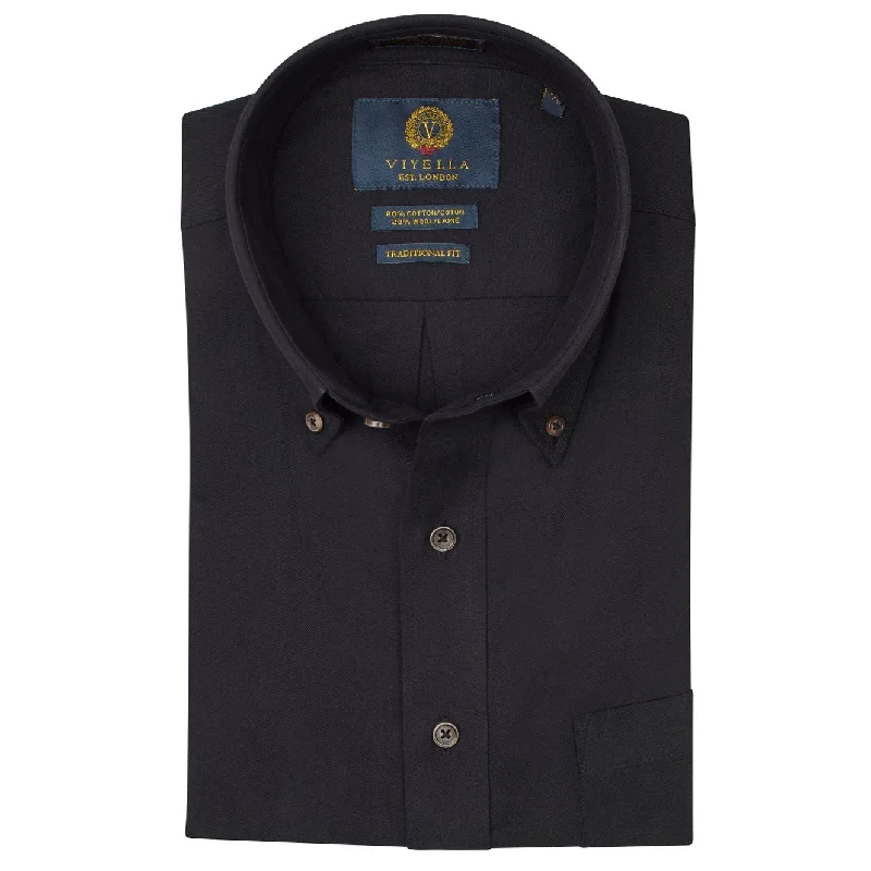 Men's Hawaiian Shirts for a Tropical VibeSolid Cotton and Wool Blend Button-Down Shirt in Black by Viyella Men's Hawaiian Shirts for a Tropical VibeSolid Cotton and Wool Blend Button-Down Shirt in Black by Viyella