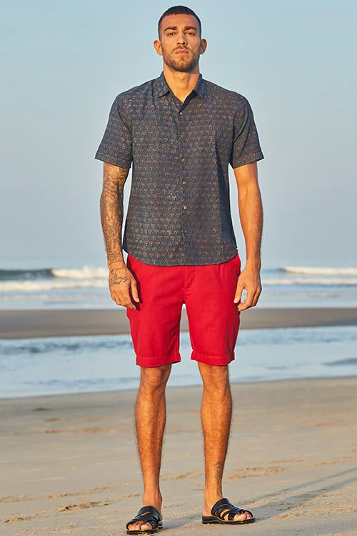 Men's Patterned Button-Down Shirts for Added InterestOkhai 'Faith' Pure Cotton Handblock Printed Half-Sleeve Shirt
