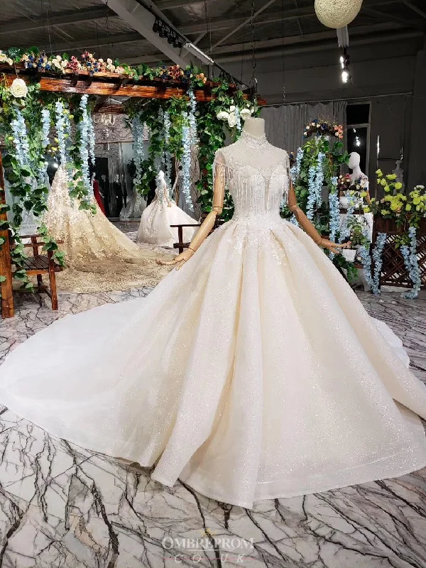 women's plus-size dressesGorgeous High Neckline Wedding Dress With Tassel Beading Appliques OW408