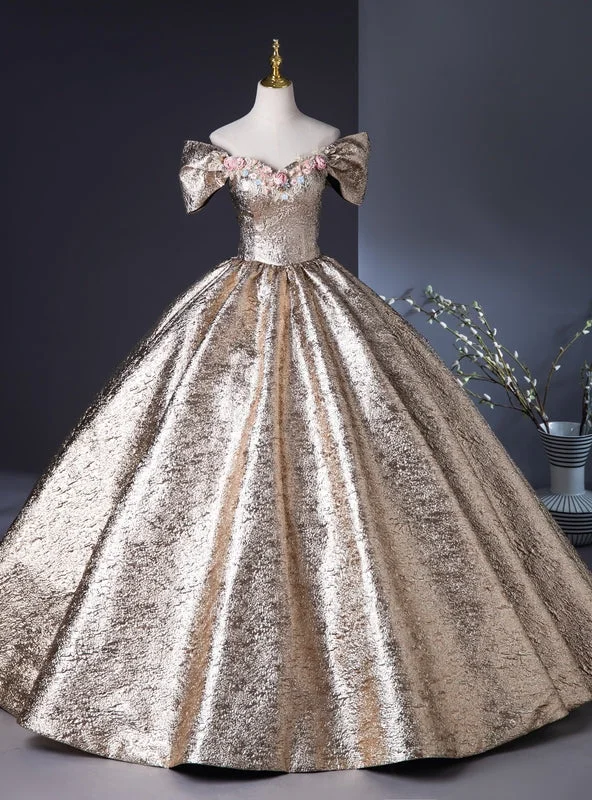 Tiered DressGold Off the Shoulder Flower Quinceanera Dress