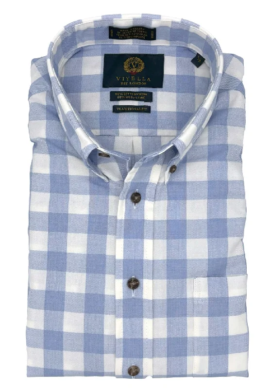 Men's Patterned Casual Shirts for Relaxed StylingBlue and Winter White Check Cotton and Wool Blend Button-Down Shirt by Viyella Men's Patterned Casual Shirts for Relaxed StylingBlue and Winter White Check Cotton and Wool Blend Button-Down Shirt by Viyella