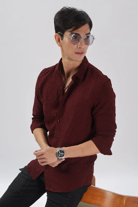 Men's Checked Short-Sleeve Shirts for Summer FunMaroon - Modern Fit Textured Shirt