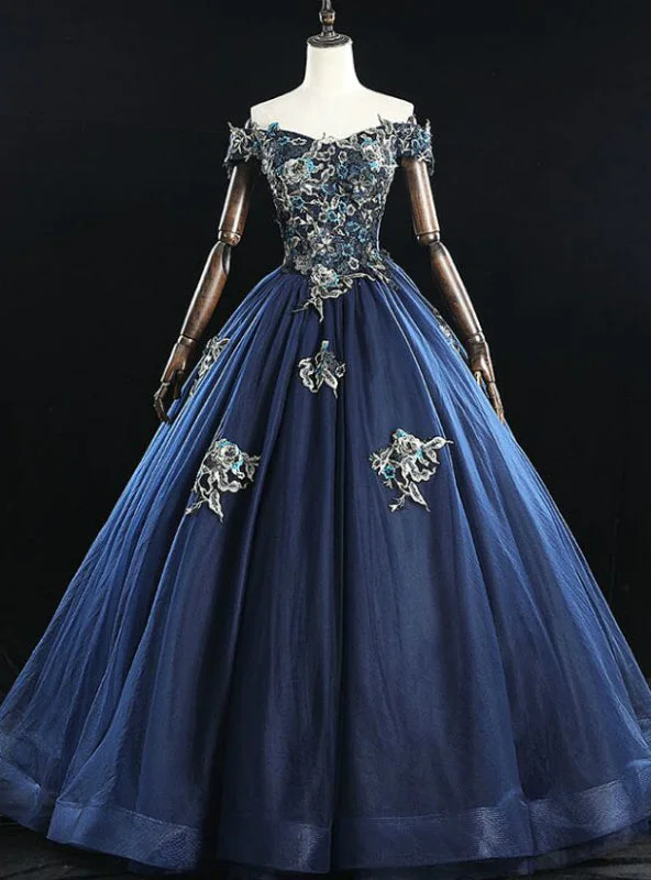 Jersey DressFor This Year Biggest Dance Navy Blue Ball Gown Tulle Embroidery Beading Quinceanera Dress