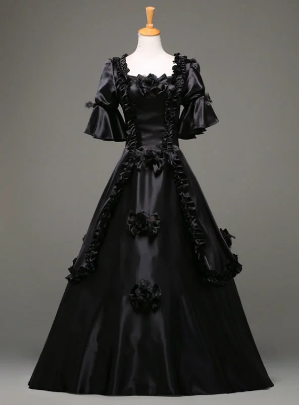 women's club dressesCome In All Styles And Colors Black Ball Gown Satin Short Sleeve Costume Masquerade Dress