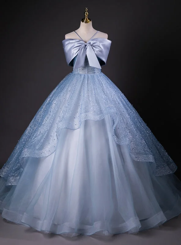 Retro DressBlue Tulle Sequins Bow Quinceanera Dress