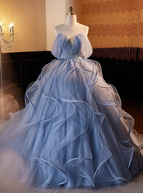 Pearl DressBlue Tulle Lace Beading Quinceanera Dress