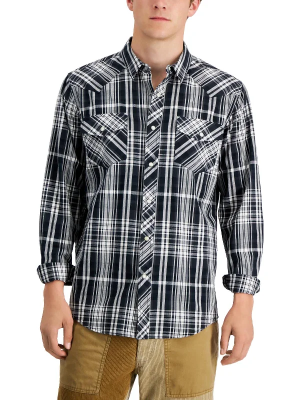 Men's Designer Dress Shirts for High-End FashionMens Cotton Plaid Button-Down Shirt