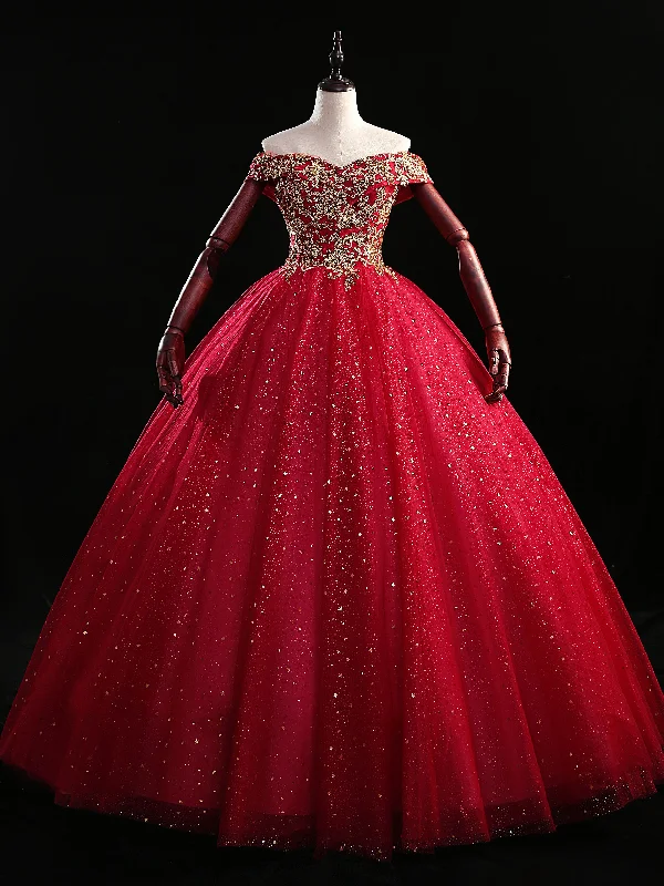 Formal DressBurgundy Sequins Tulle Beading Quinceanera Dress