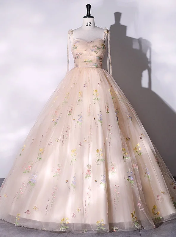 women's formal dressesChampagne Tulle Pleats Embroidery Quinceanera Dress