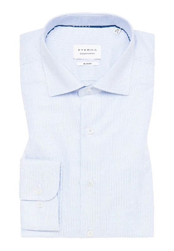 Men's Golf Shirts for On-Course Style'Structured Twill' In Sky Blue - Slim Fit - Textured Weave Cotton Twill Dress Shirt with Cutaway Collar by Eterna 1863 Men's Golf Shirts for On-Course Style'Structured Twill' In Sky Blue - Slim Fit - Textured Weave Cotton Twill Dress Shirt with Cutaway Collar by Eterna 1863