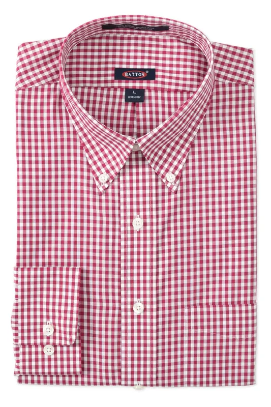 Men's Pattern-Clashing Shirts for Bold Fashion'Crimson' Gingham Beyond Non-Iron® Cotton Sport Shirt in Crimson Red by Batton