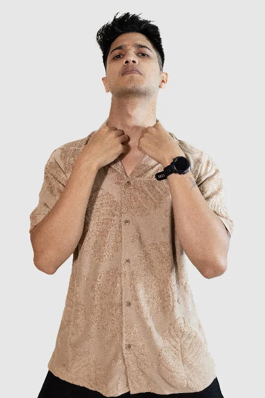 Men's Dressy Casual Shirts for Smart-Casual EventsPalm Haven Cuban Collar Shirt - Beige Men's Dressy Casual Shirts for Smart-Casual EventsPalm Haven Cuban Collar Shirt - Beige