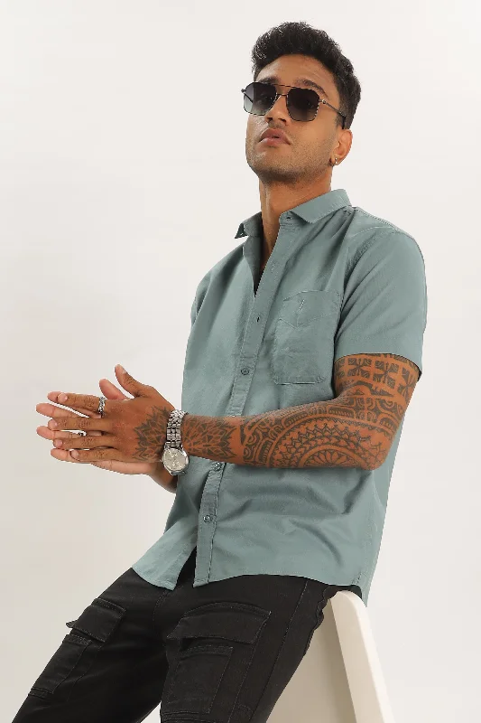 Men's French-Cuff Shirts for a Sophisticated EdgeTeal Half Sleeve Regular Fit Shirt