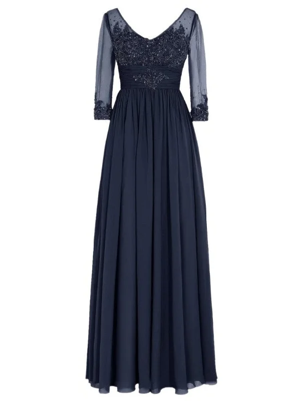 Off-The-Shoulder DressFancy V-Neck Half Sleeves Appliques Long Mother of the Bride Dress